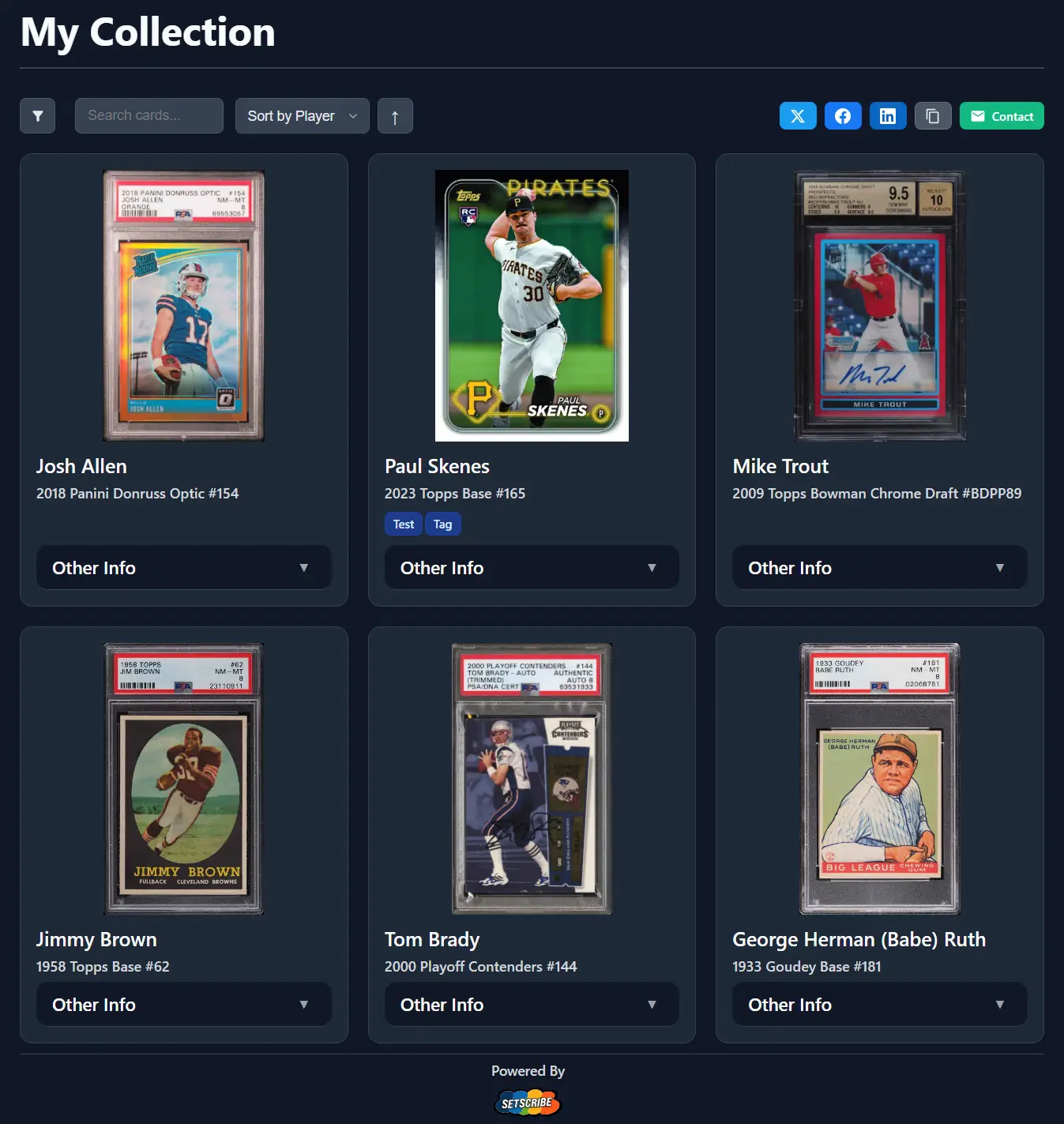 Shared collections view showing cards from other collectors