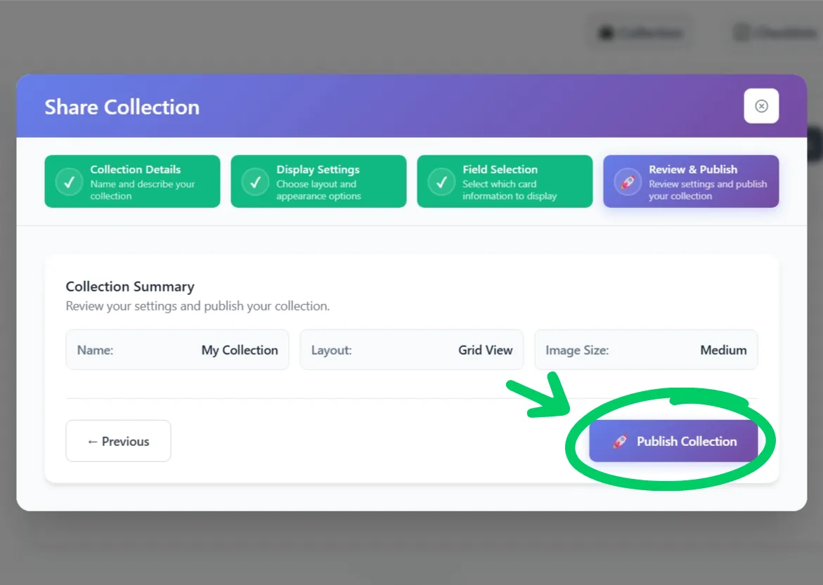 Publish button on Web